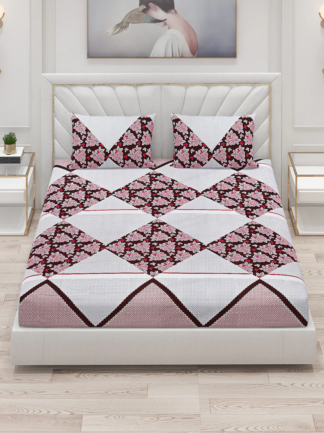 125 GSM Polyester Double Bed Bedsheet with 2 Pillow Covers - Image 2