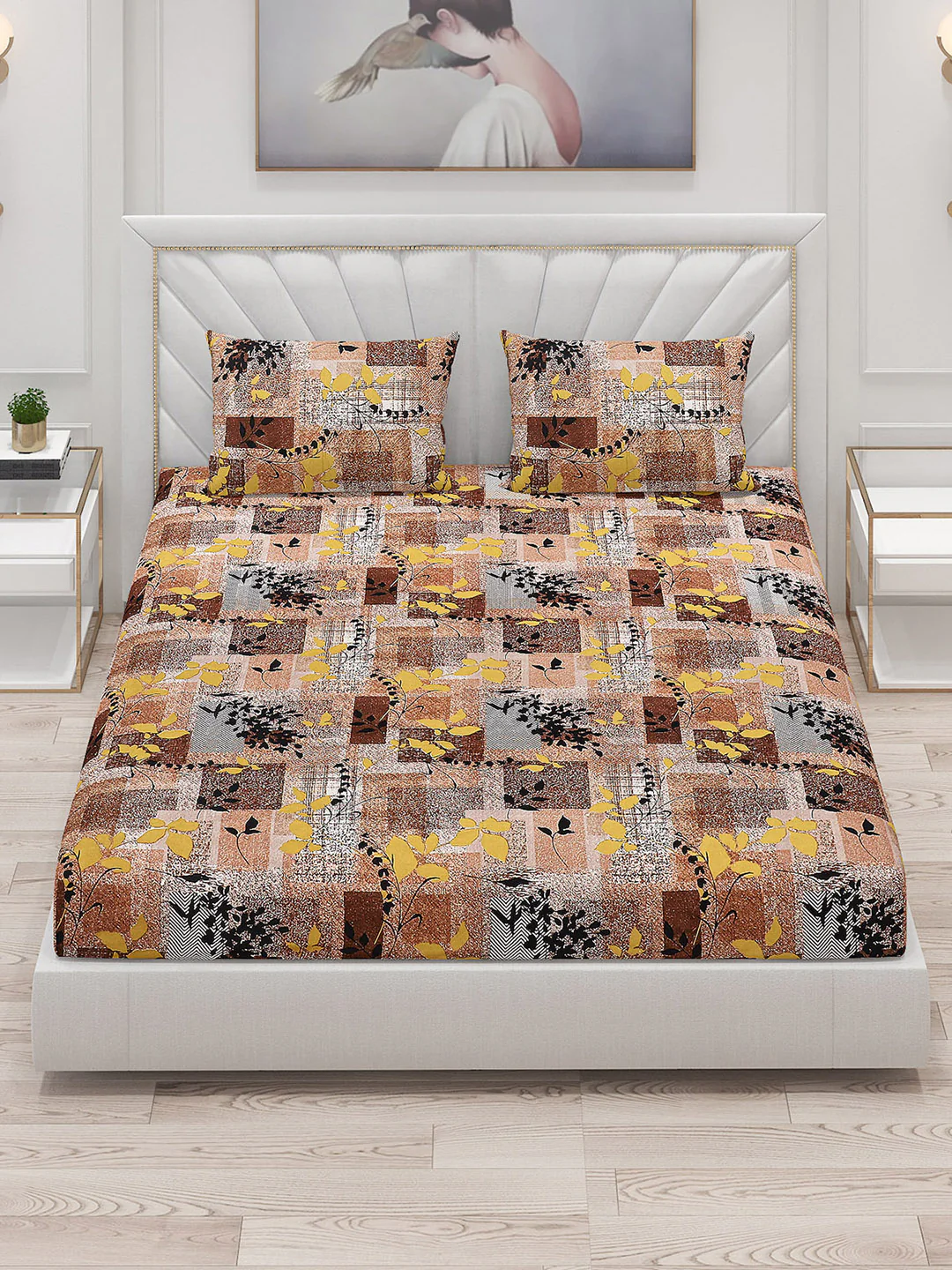 125 GSM Polyester Double Bed Bedsheet with 2 Pillow Covers - Image 2