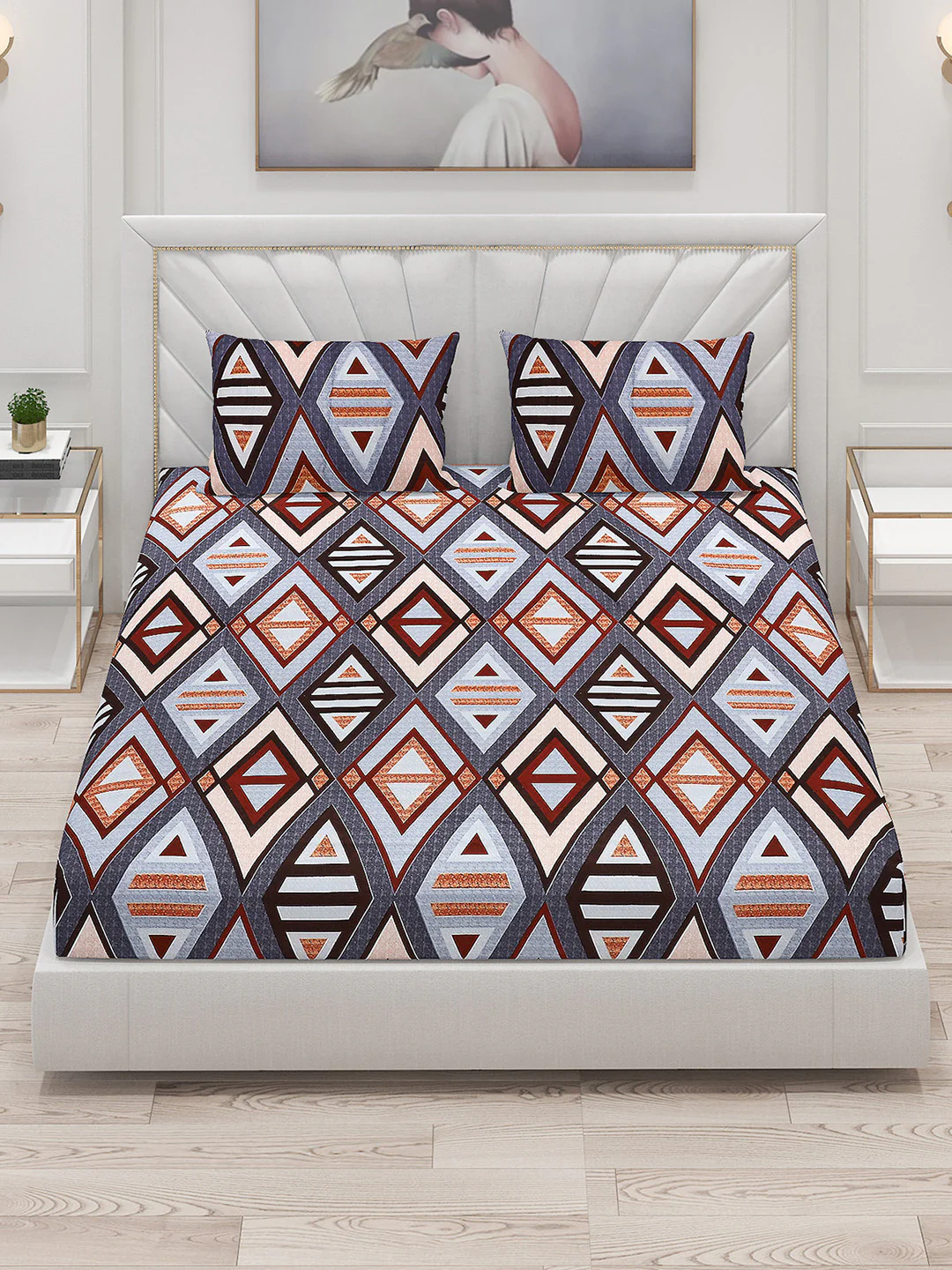 125 GSM Polyester Double Bed Bedsheet with 2 Pillow Covers - Image 2