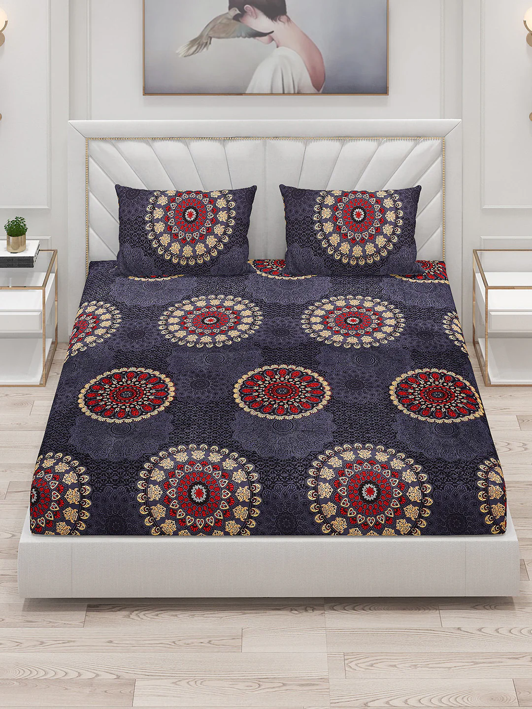 125 GSM Polyester Double Bed Bedsheet with 2 Pillow Covers - Image 2