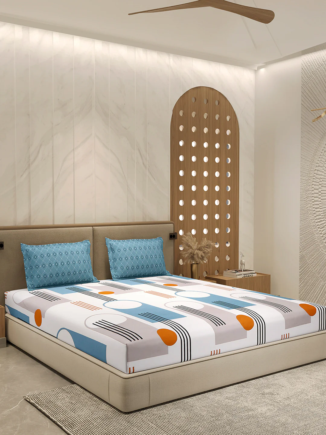 130 GSM Polyester Double Bed 1 Bedsheet with 2 Pillow Cover (Immortal) - Image 4