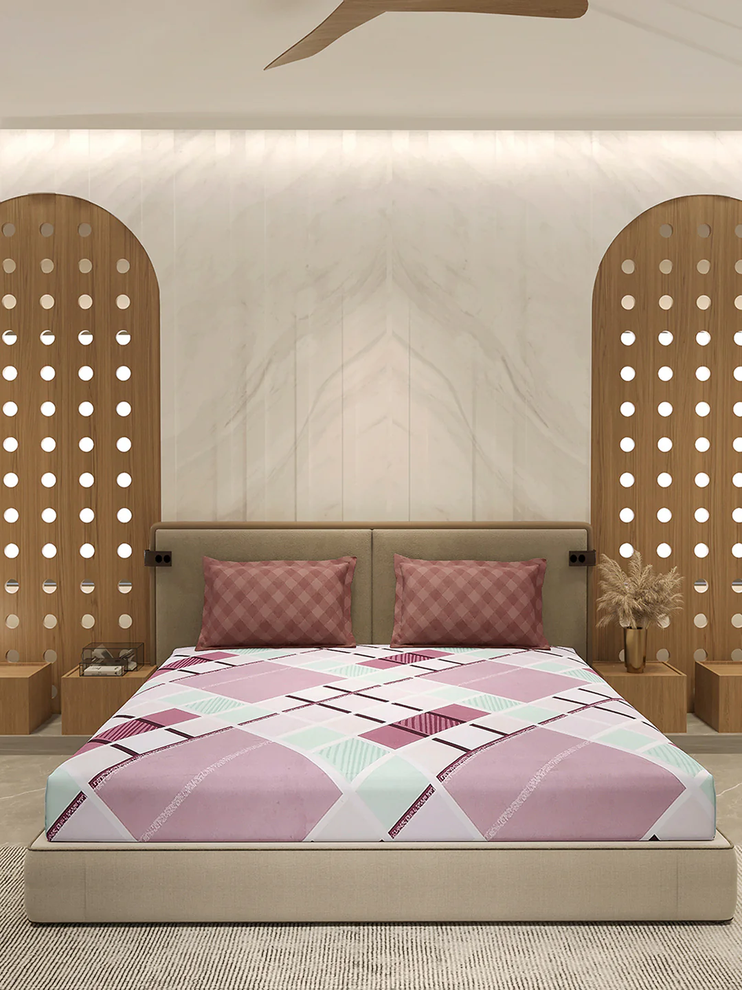 130 GSM Polyester Double Bed 1 Bedsheet with 2 Pillow Cover (Immortal) - Image 3