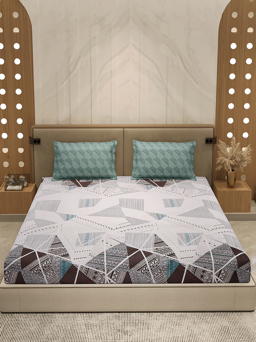 130 GSM Polyester Double Bed 1 Bedsheet with 2 Pillow Cover (Immortal) - Image 2