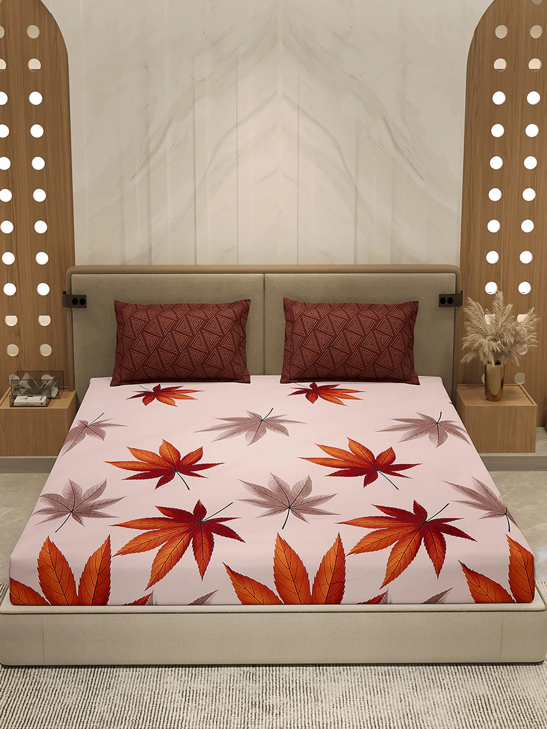 130 GSM Polyester Double Bed 1 Bedsheet with 2 Pillow Cover (Immortal) - Image 2