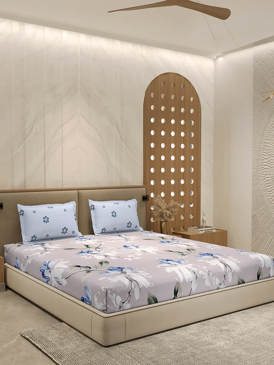 130 GSM Polyester Double Bed 1 Bedsheet with 2 Pillow Cover (Immortal) - Image 4