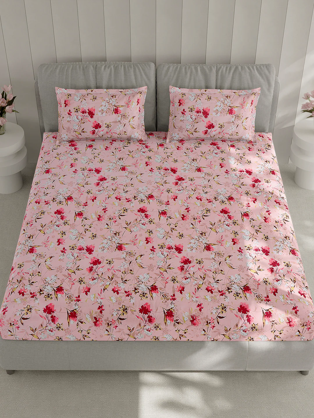 130 GSM Polyester Double Bed 1 Bedsheet with 2 Pillow Covers (Fashnik) - Image 2