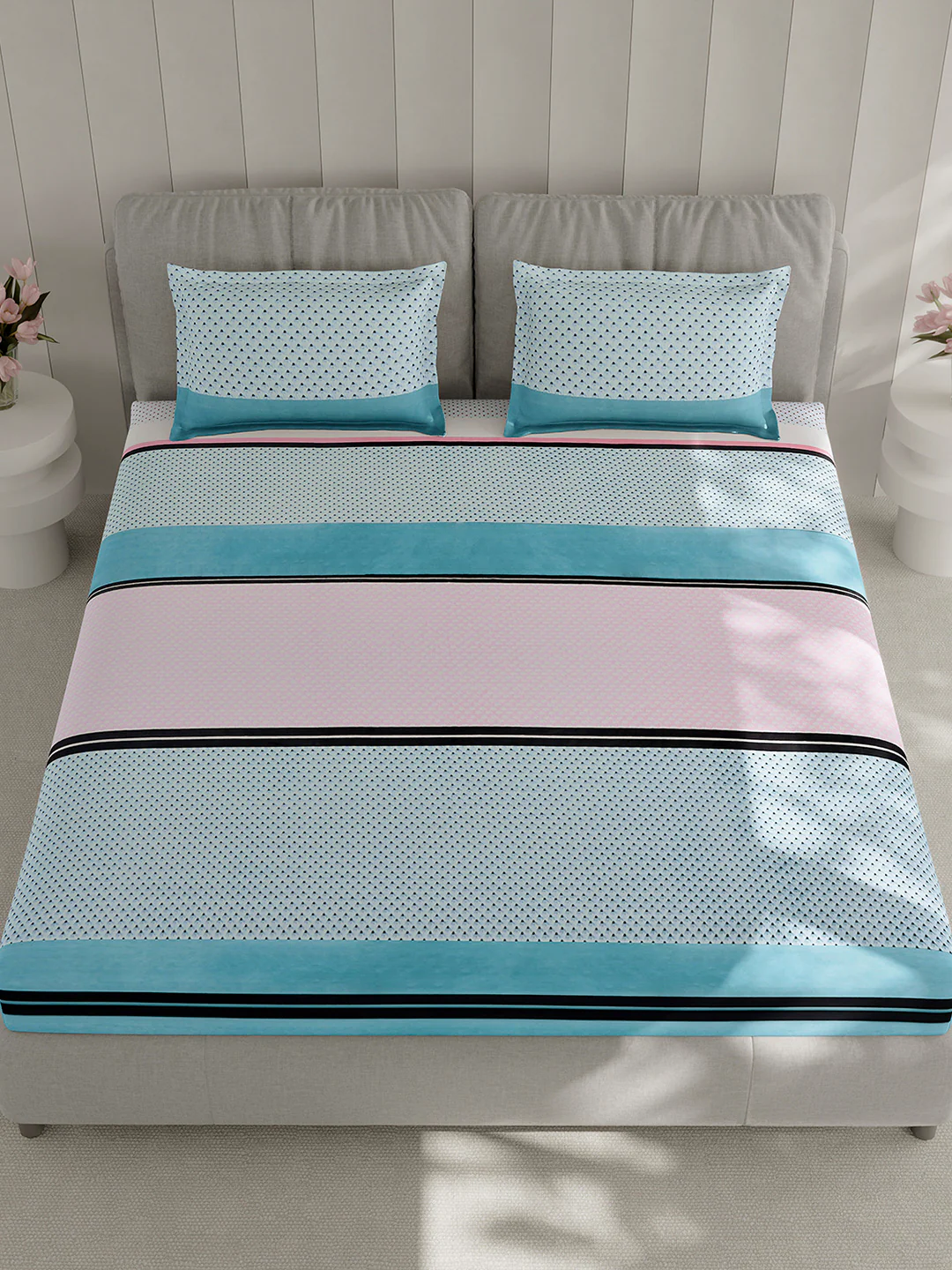 130 GSM Polyester Double Bed 1 Bedsheet with 2 Pillow Covers (Fashnik) - Image 2