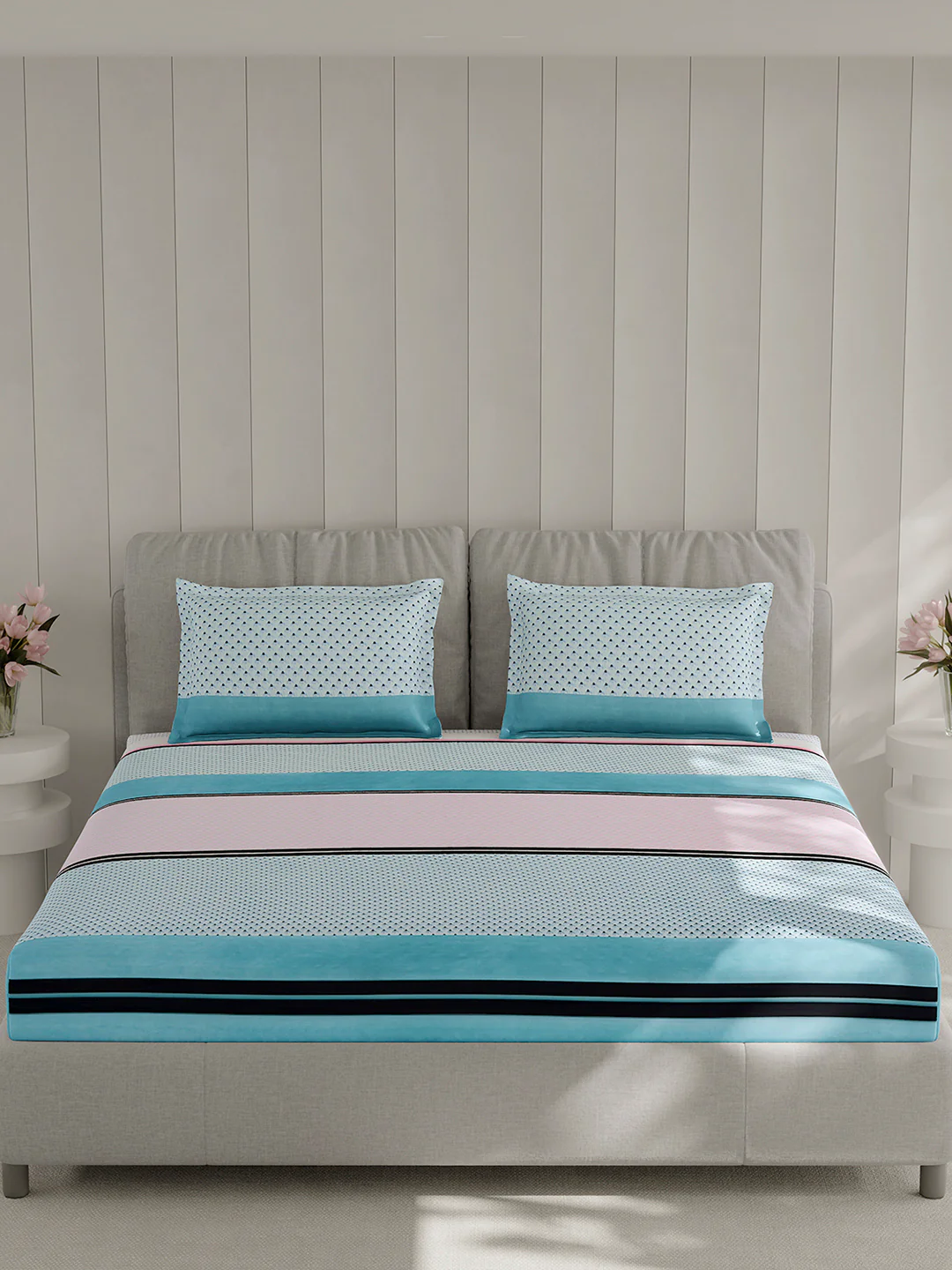 130 GSM Polyester Double Bed 1 Bedsheet with 2 Pillow Covers (Fashnik) - Image 3