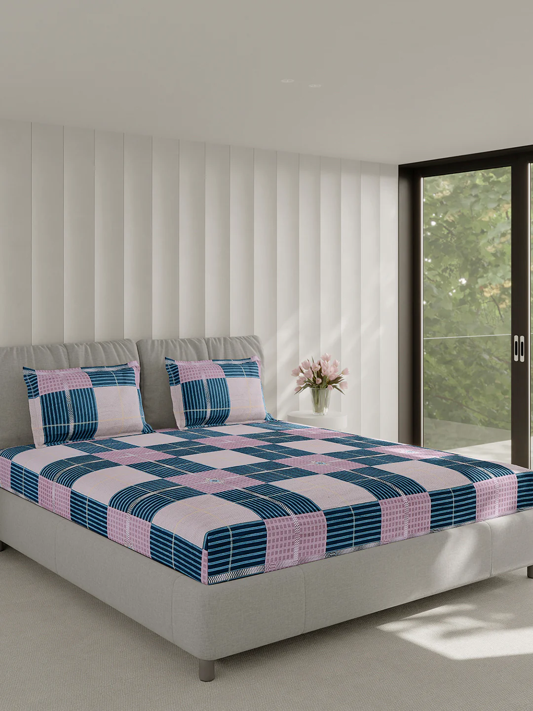 130 GSM Polyester Double Bed 1 Bedsheet with 2 Pillow Covers (Fashnik) - Image 4