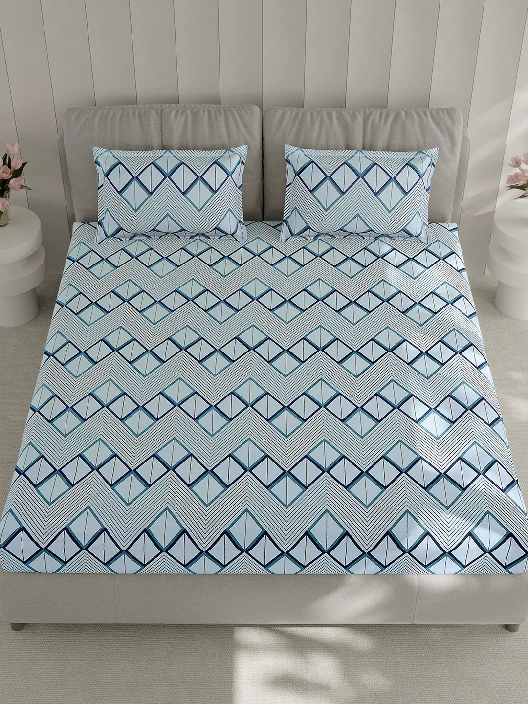 130 GSM Polyester Double Bed 1 Bedsheet with 2 Pillow Covers (Fashnik) - Image 2