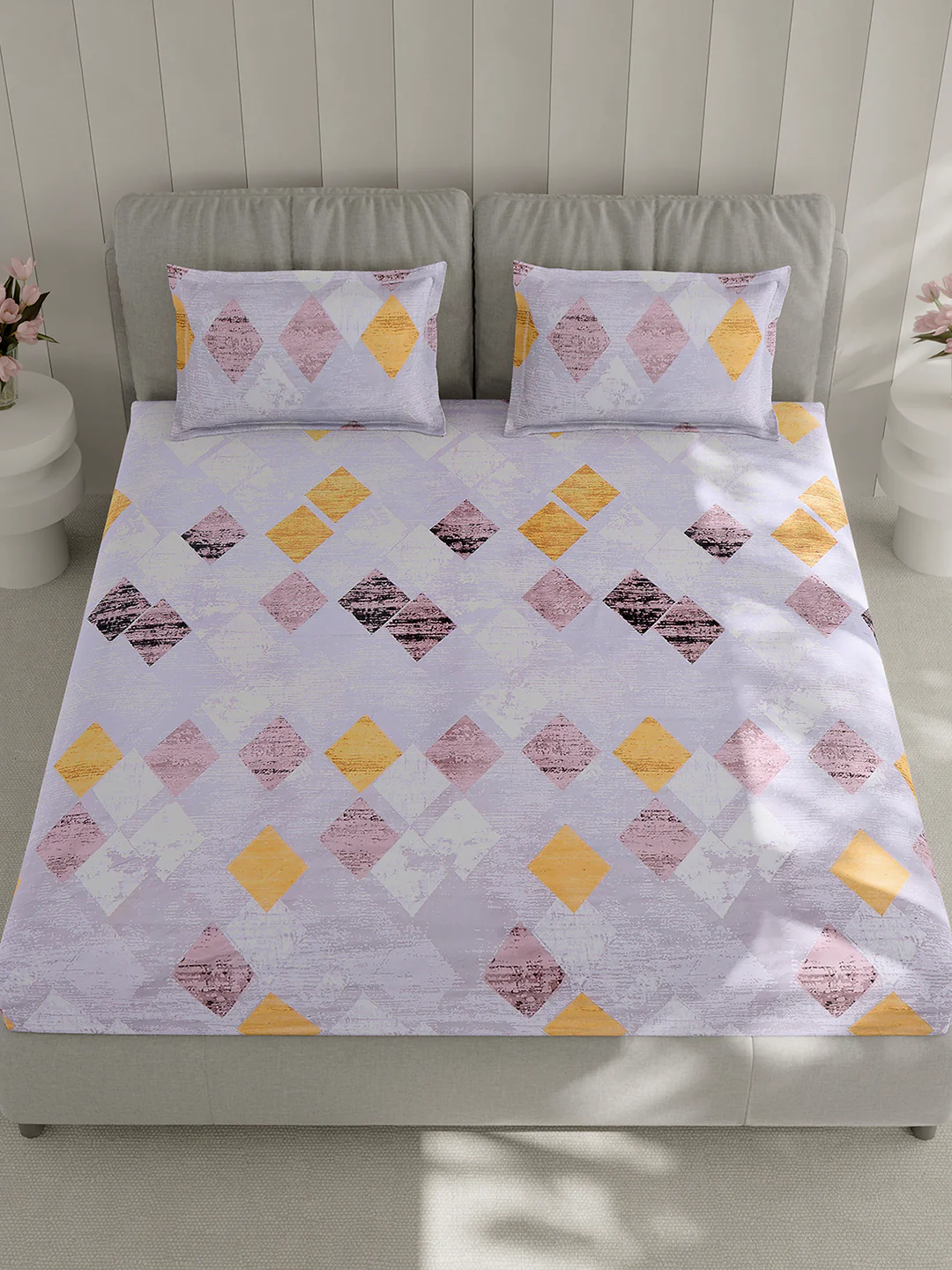 130 GSM Polyester Double Bed 1 Bedsheet with 2 Pillow Covers (Fashnik) - Image 2