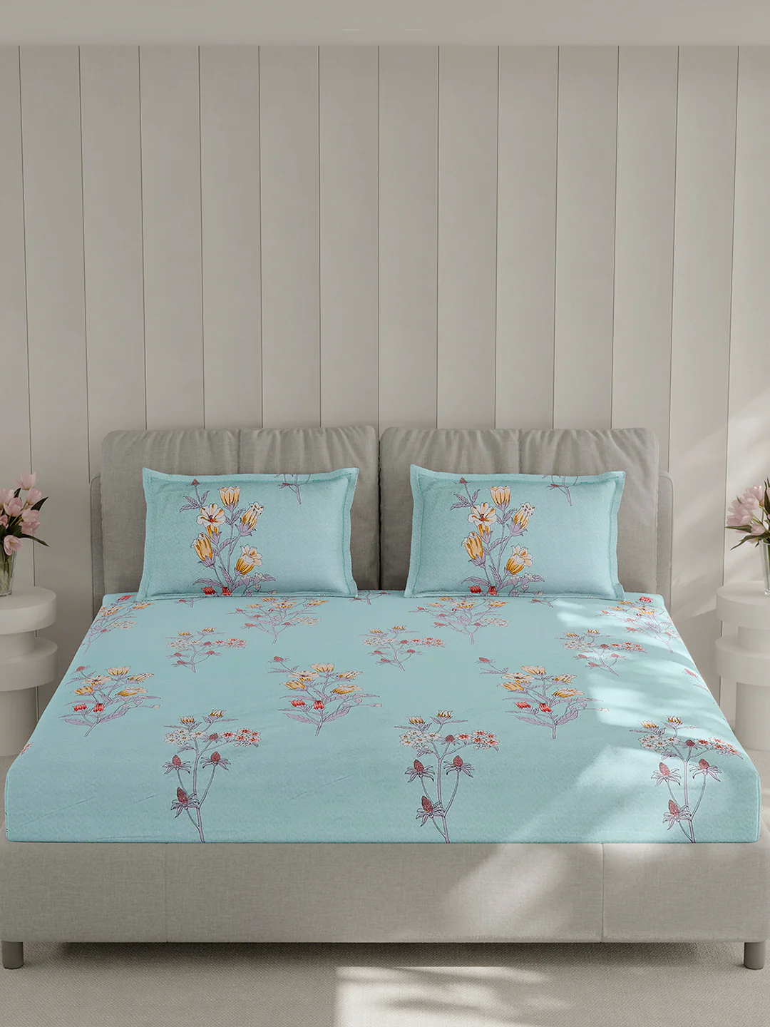 130 GSM Polyester Double Bed 1 Bedsheet with 2 Pillow Covers (Fashnik) - Image 3