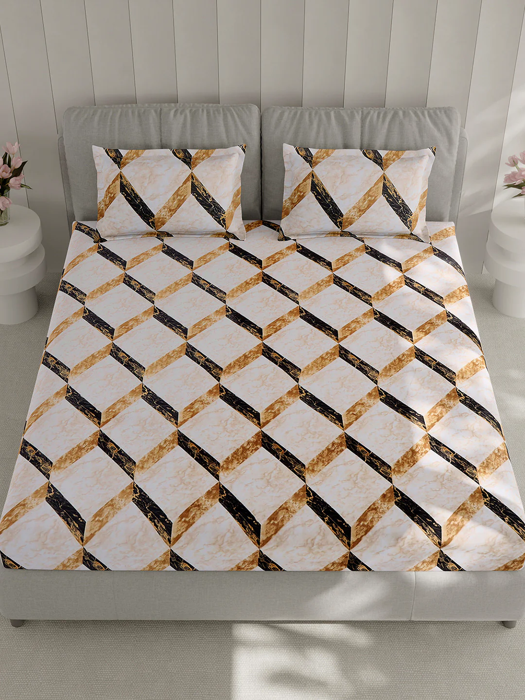 130 GSM Polyester Double Bed 1 Bedsheet with 2 Pillow Covers (Fashnik) - Image 2