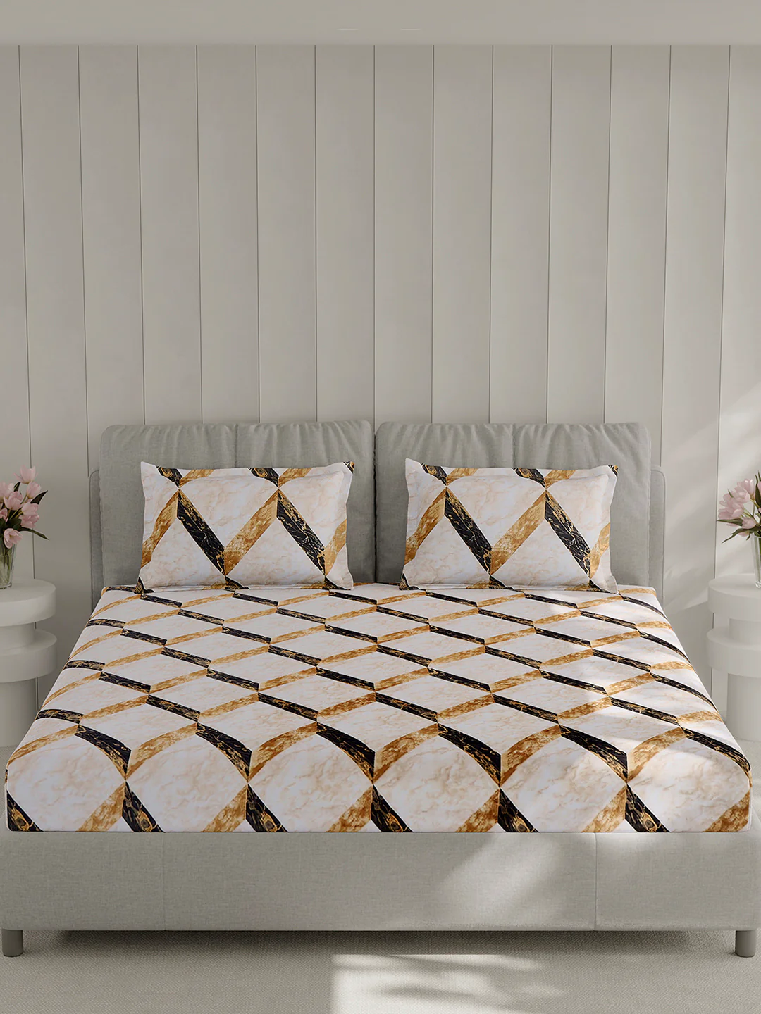 130 GSM Polyester Double Bed 1 Bedsheet with 2 Pillow Covers (Fashnik) - Image 3