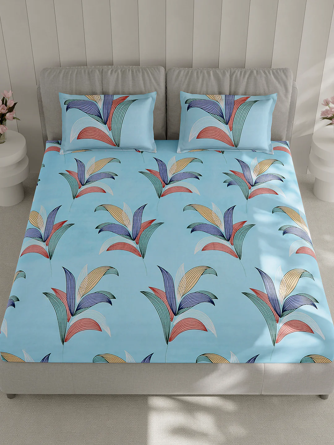 130 GSM Polyester Double Bed 1 Bedsheet with 2 Pillow Covers (Fashnik) - Image 2