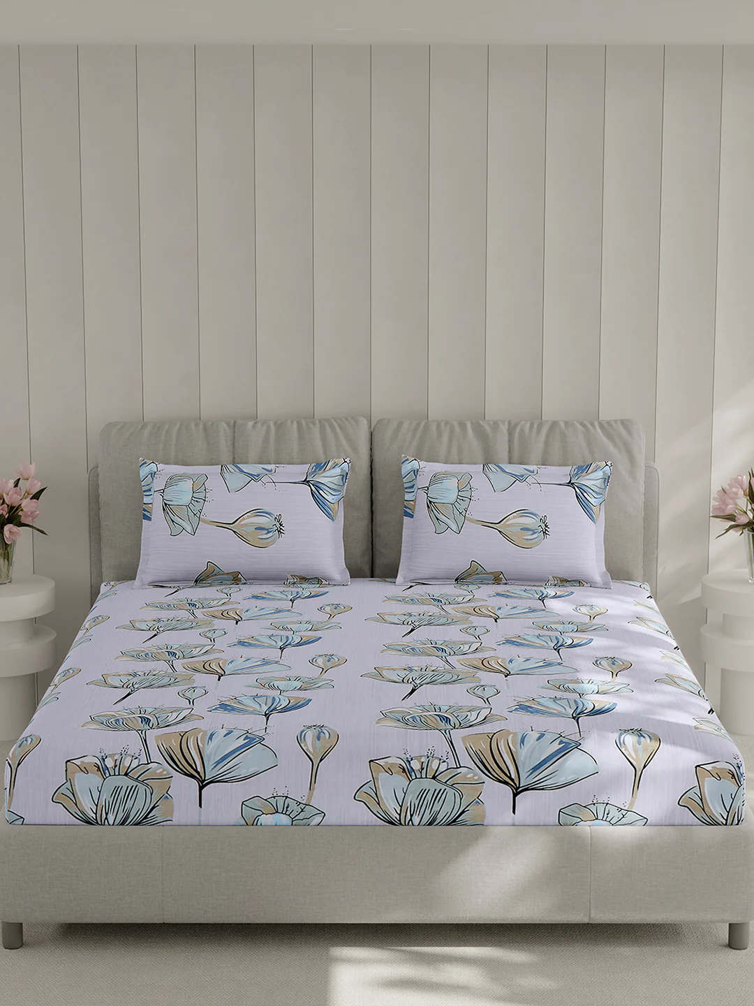 130 GSM Polyester Double Bed 1 Bedsheet with 2 Pillow Covers (Fashnik) - Image 3