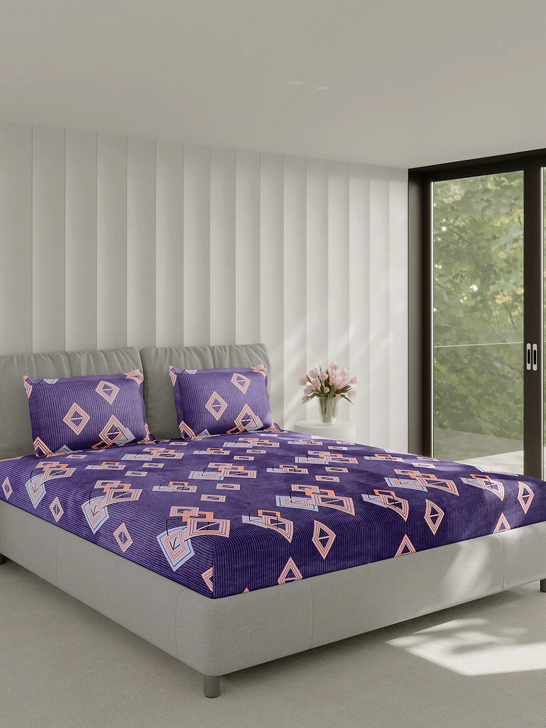 130 GSM Polyester Double Bed 1 Bedsheet with 2 Pillow Covers (Fashnik) - Image 4