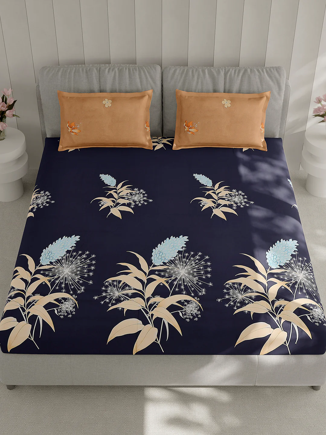 130 GSM Polyester Double Bed 1 Bedsheet with 2 Pillow Covers (Immortal) - Image 2
