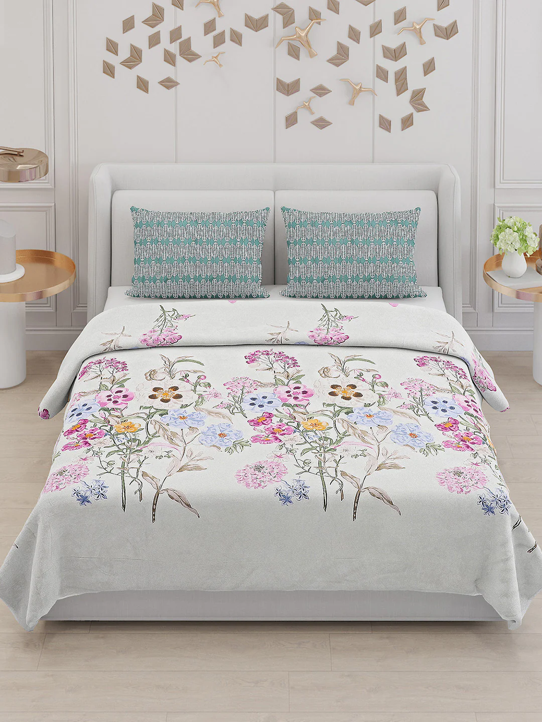 130 GSM Polyester Double Bed Bedsheet with 2 Pillow Covers - Image 2