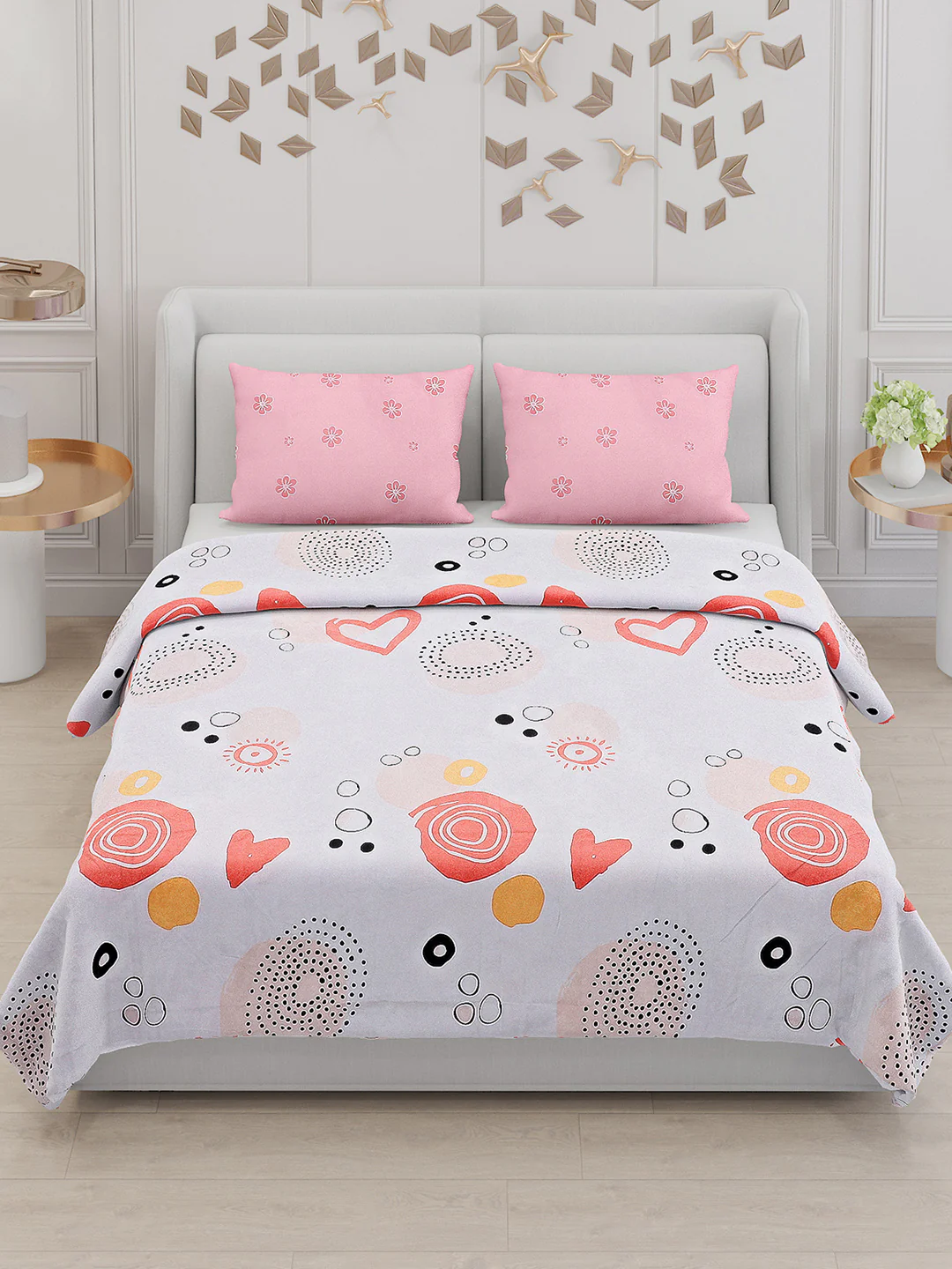 130 GSM Polyester Double Bed Bedsheet with 2 Pillow Covers - Image 2