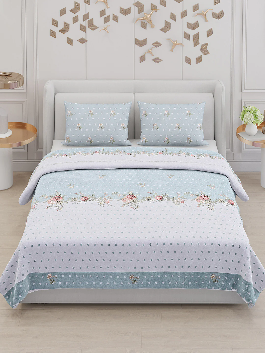 130 GSM Polyester Double Bed Bedsheet with 2 Pillow Covers - Image 2