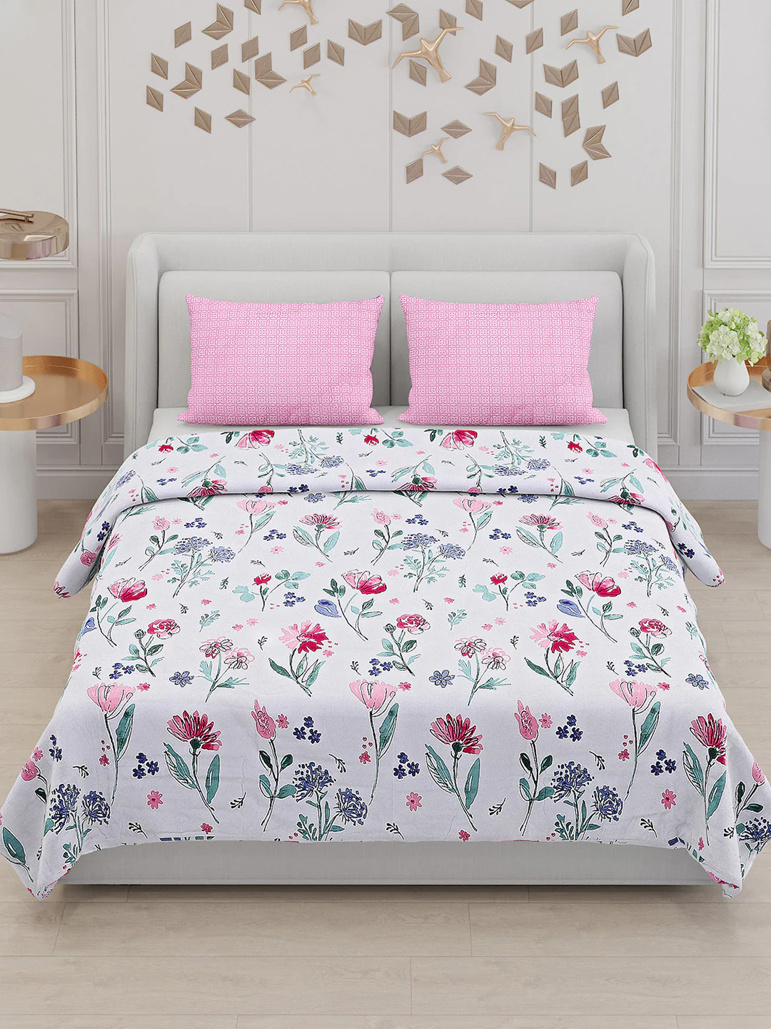 130 GSM Polyester Double Bed Bedsheet with 2 Pillow Covers - Image 2