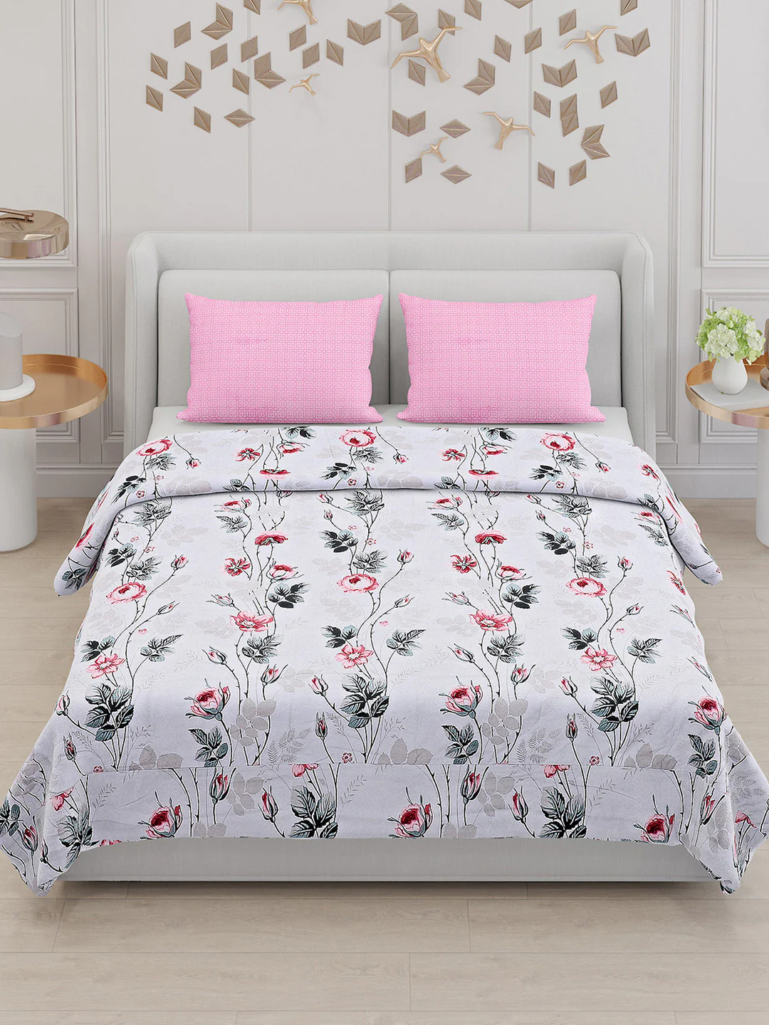 130 GSM Polyester Double Bed Bedsheet with 2 Pillow Covers - Image 2