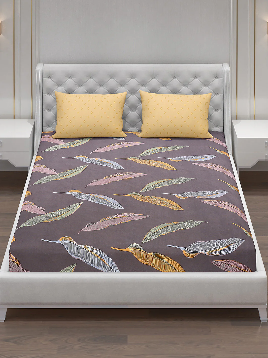 130 GSM Polyester Double Bed Bedsheet with 2 Pillow Covers - Image 2