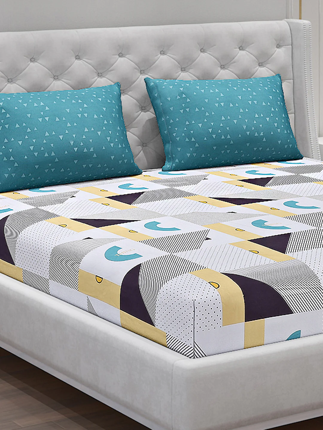 130 GSM Polyester Double Bed Bedsheet with 2 Pillow Covers - Image 5