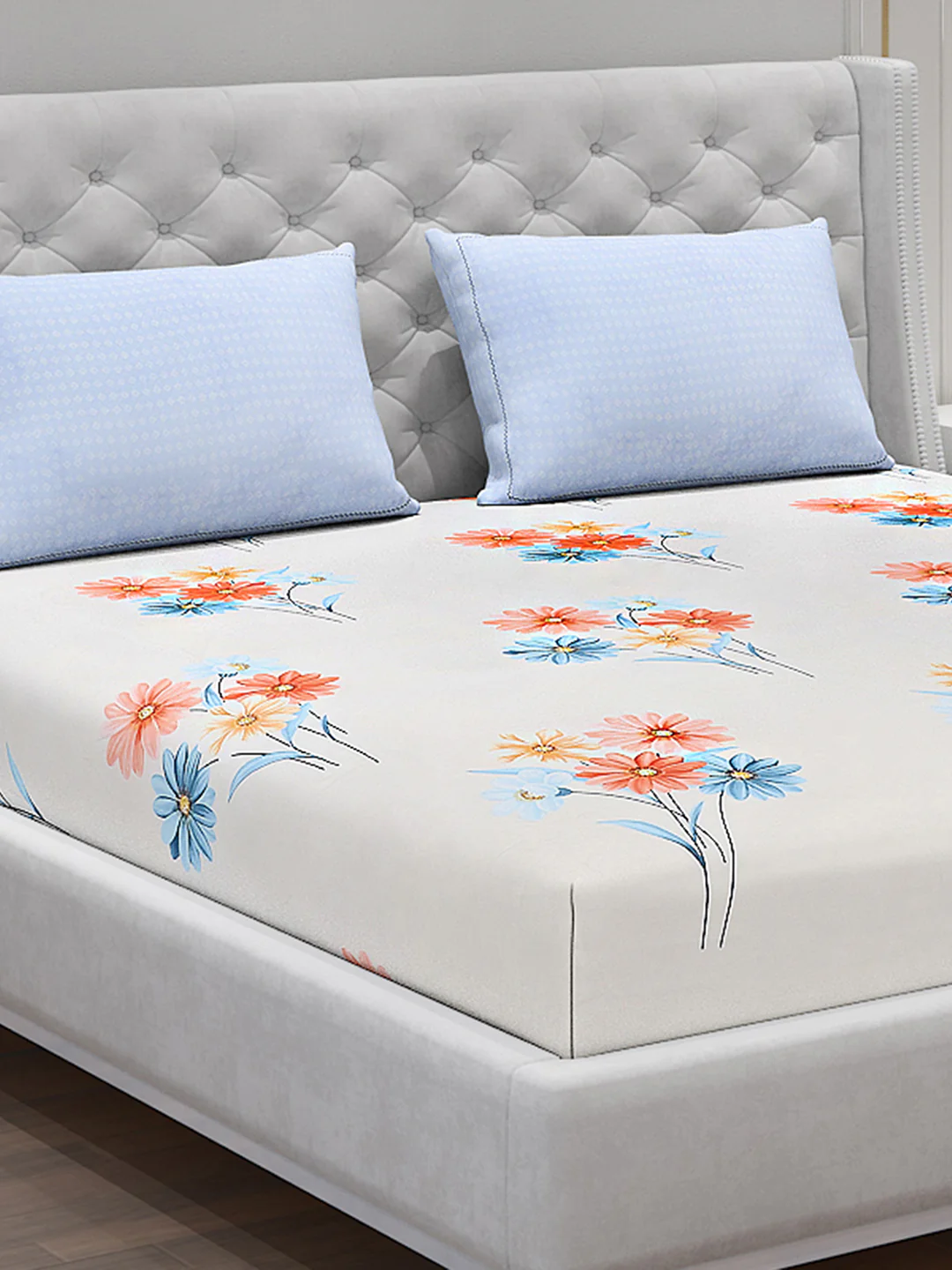 130 GSM Polyester Double Bed Bedsheet with 2 Pillow Covers - Image 5