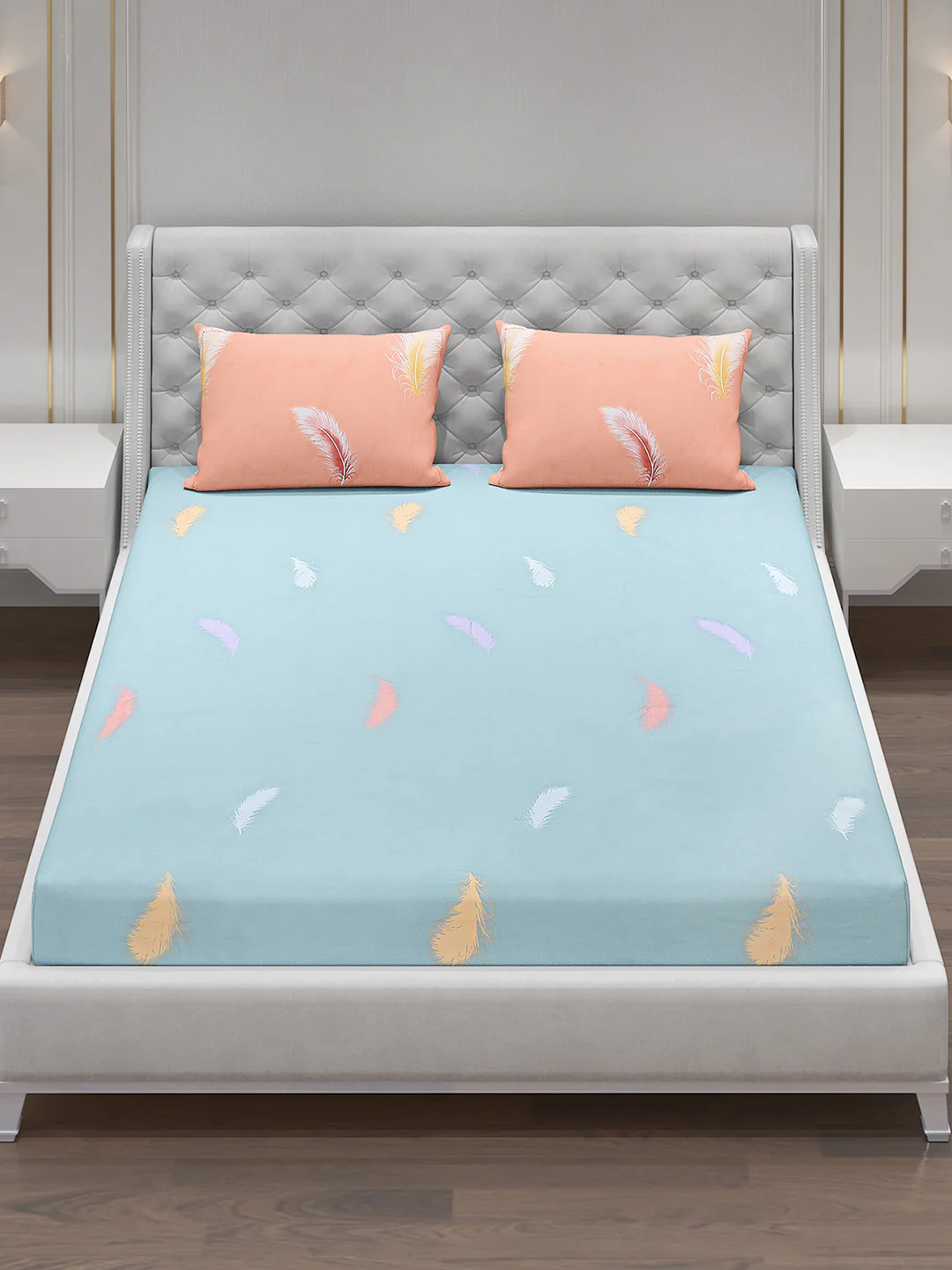 130 GSM Polyester Double Bed Bedsheet with 2 Pillow Covers - Image 2