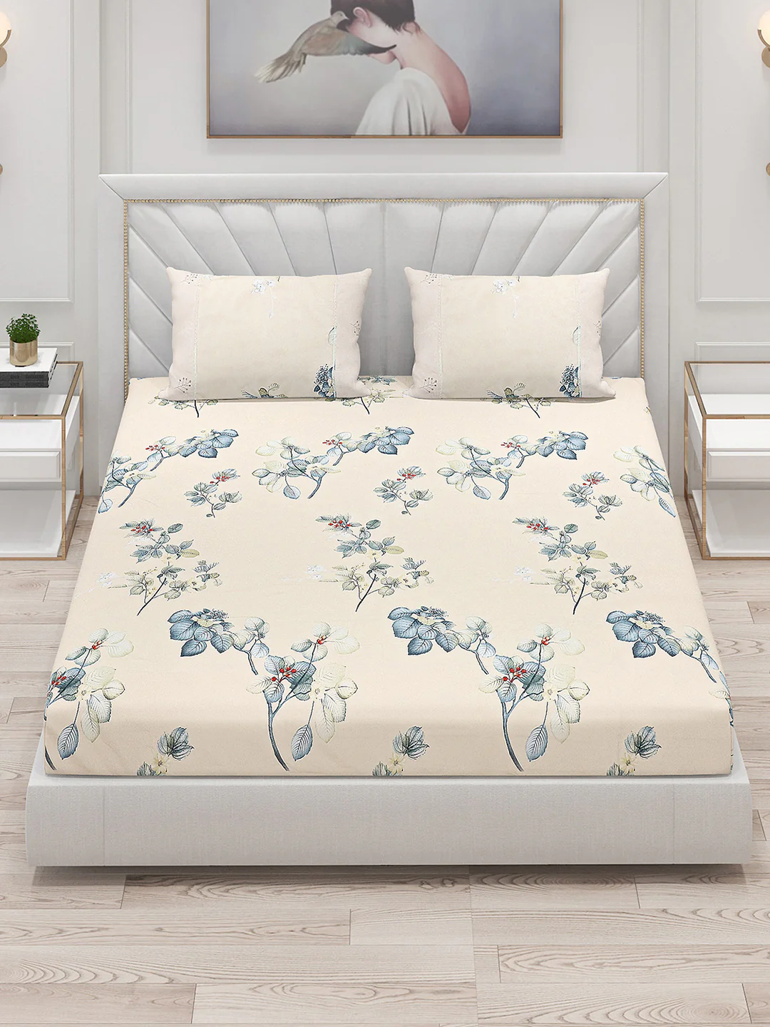 130 GSM Polyester Double Bed Bedsheet with 2 Pillow Covers - Image 2