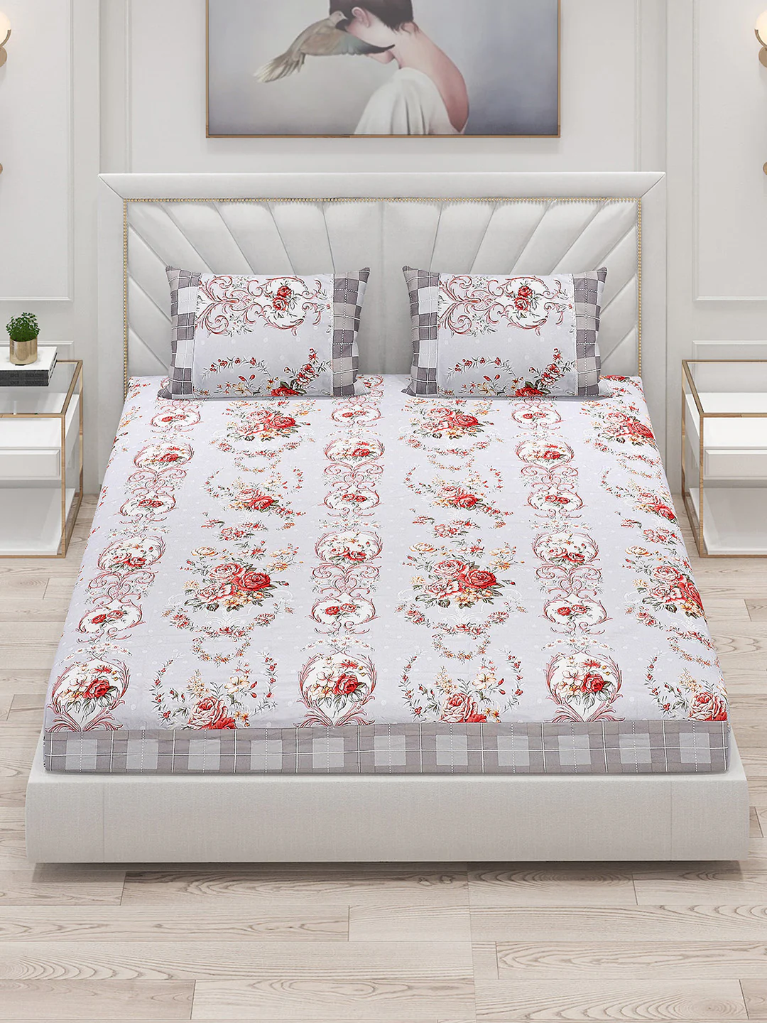 130 GSM Polyester Double Bed Bedsheet with 2 Pillow Covers - Image 2