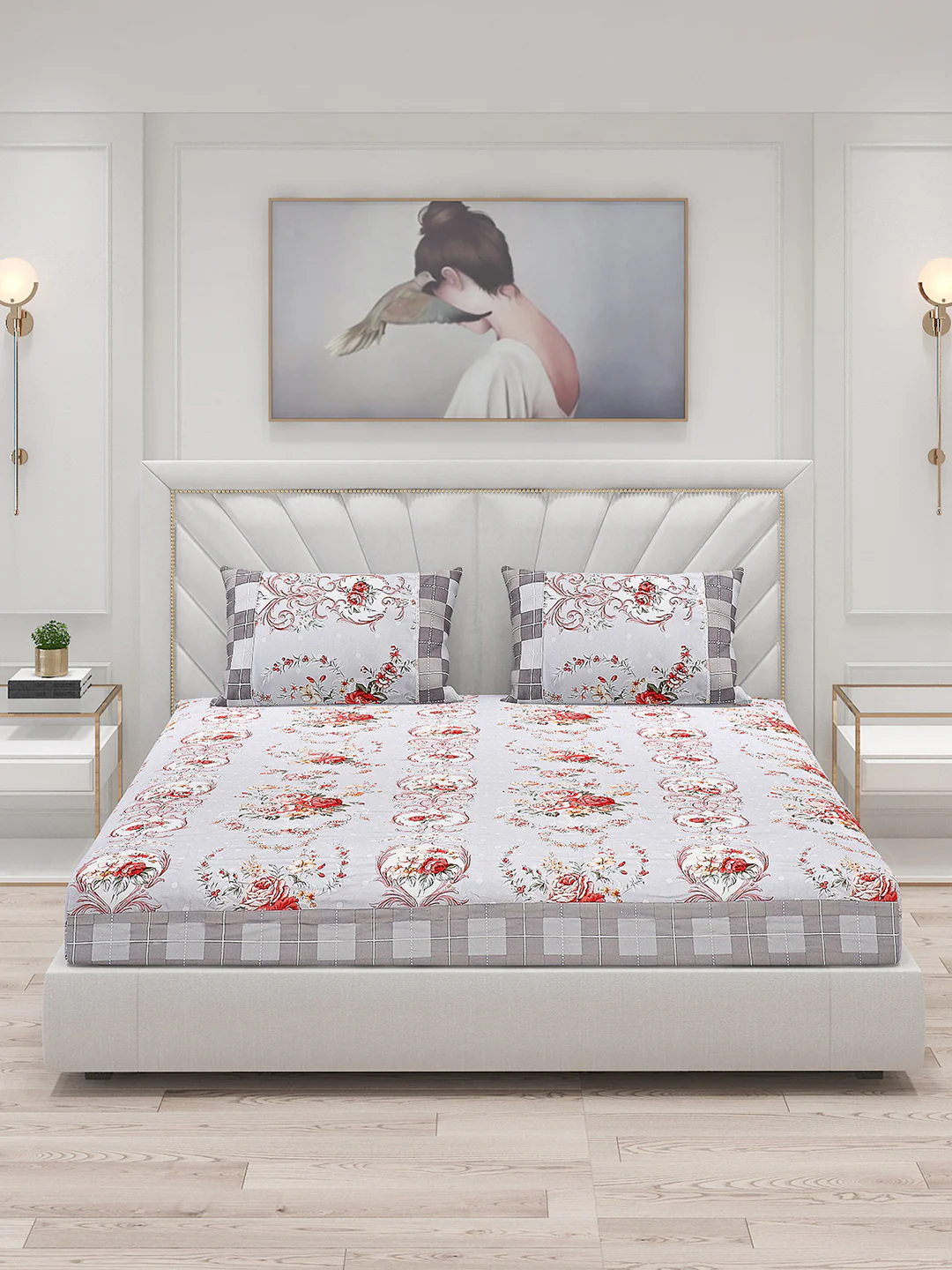 130 GSM Polyester Double Bed Bedsheet with 2 Pillow Covers - Image 3