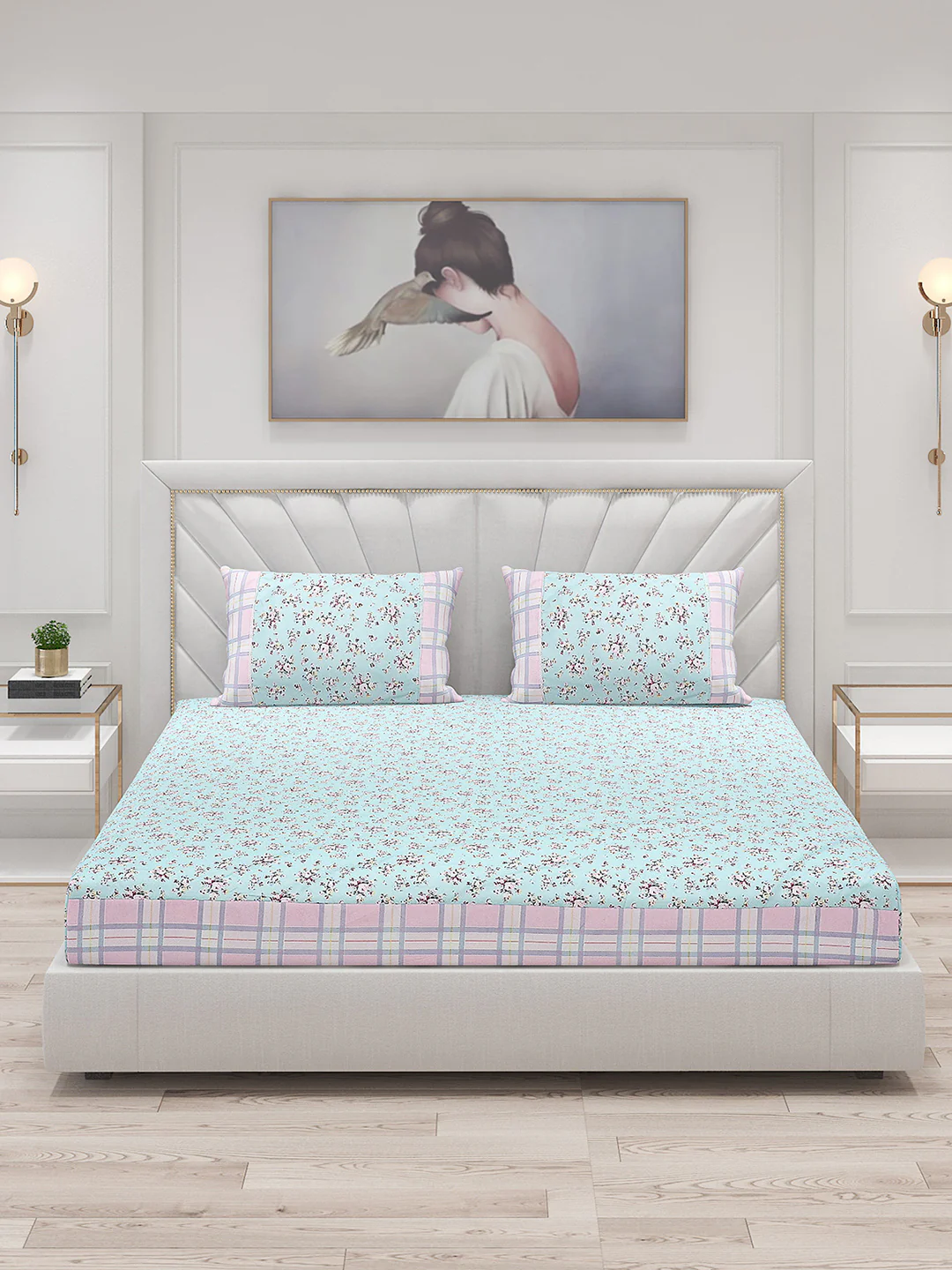 130 GSM Polyester Double Bed Bedsheet with 2 Pillow Covers - Image 3