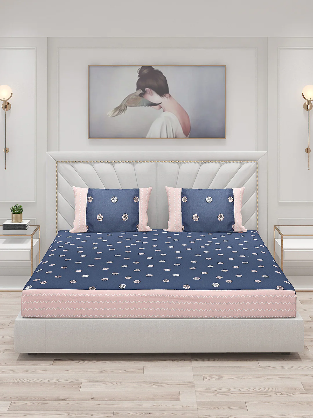 130 GSM Polyester Double Bed Bedsheet with 2 Pillow Covers - Image 3