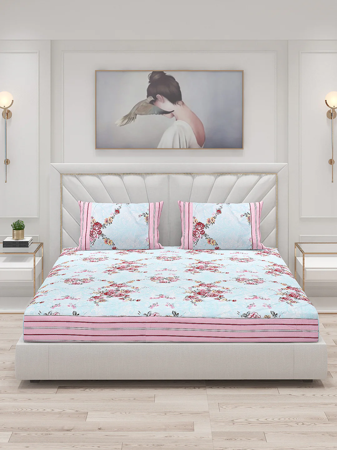 130 GSM Polyester Double Bed Bedsheet with 2 Pillow Covers - Image 3