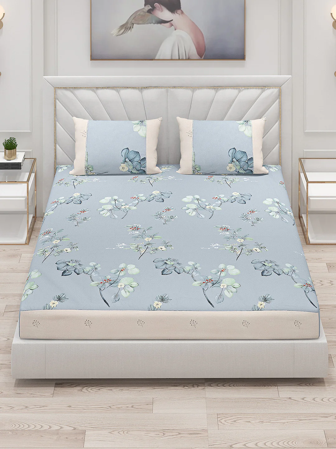 130 GSM Polyester Double Bed Bedsheet with 2 Pillow Covers - Image 2