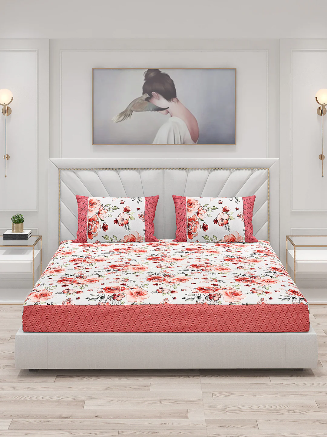 130 GSM Polyester Double Bed Bedsheet with 2 Pillow Covers - Image 3