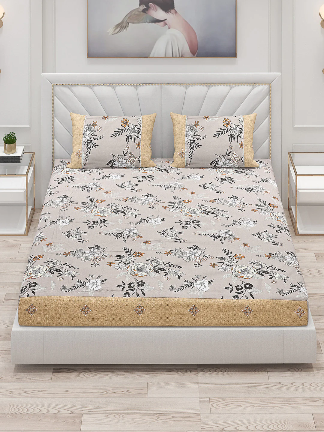130 GSM Polyester Double Bed Bedsheet with 2 Pillow Covers - Image 2