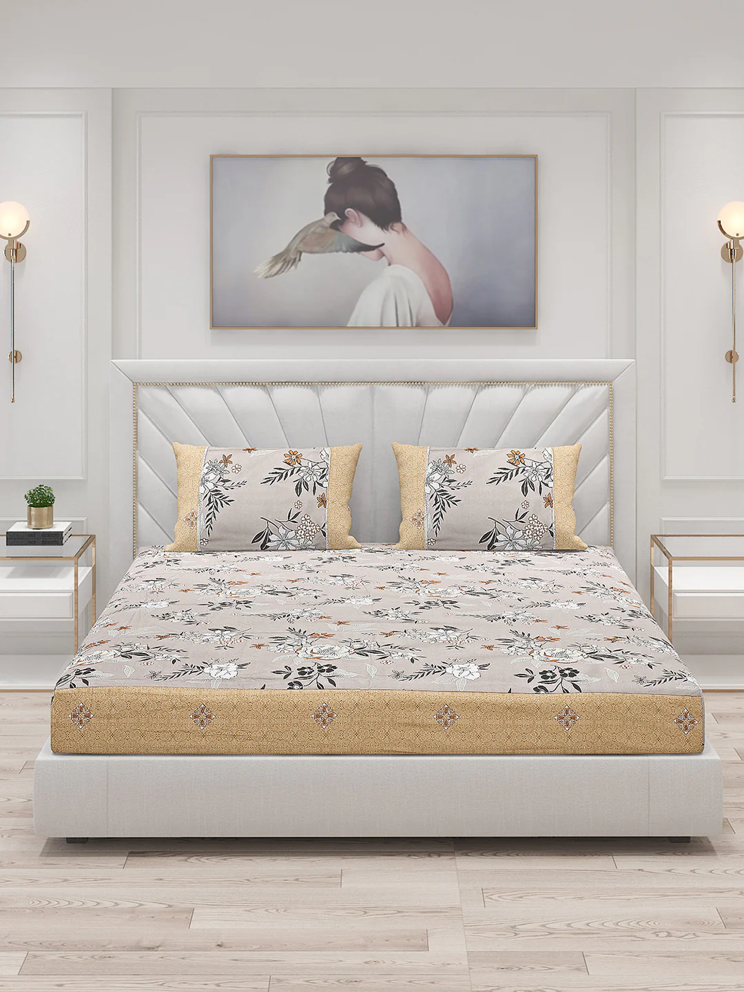 130 GSM Polyester Double Bed Bedsheet with 2 Pillow Covers - Image 3