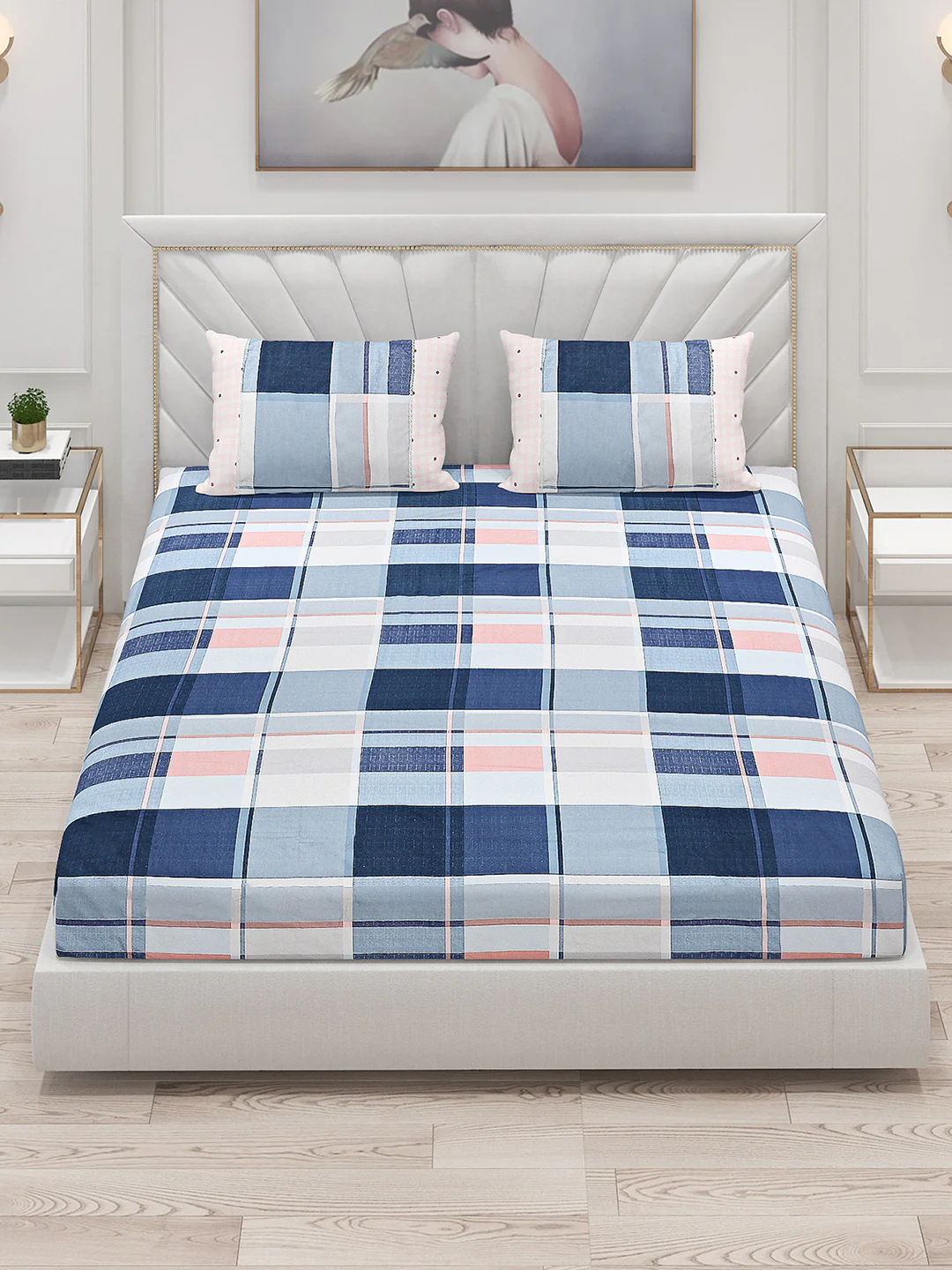 130 GSM Polyester Double Bed Bedsheet with 2 Pillow Covers - Image 2