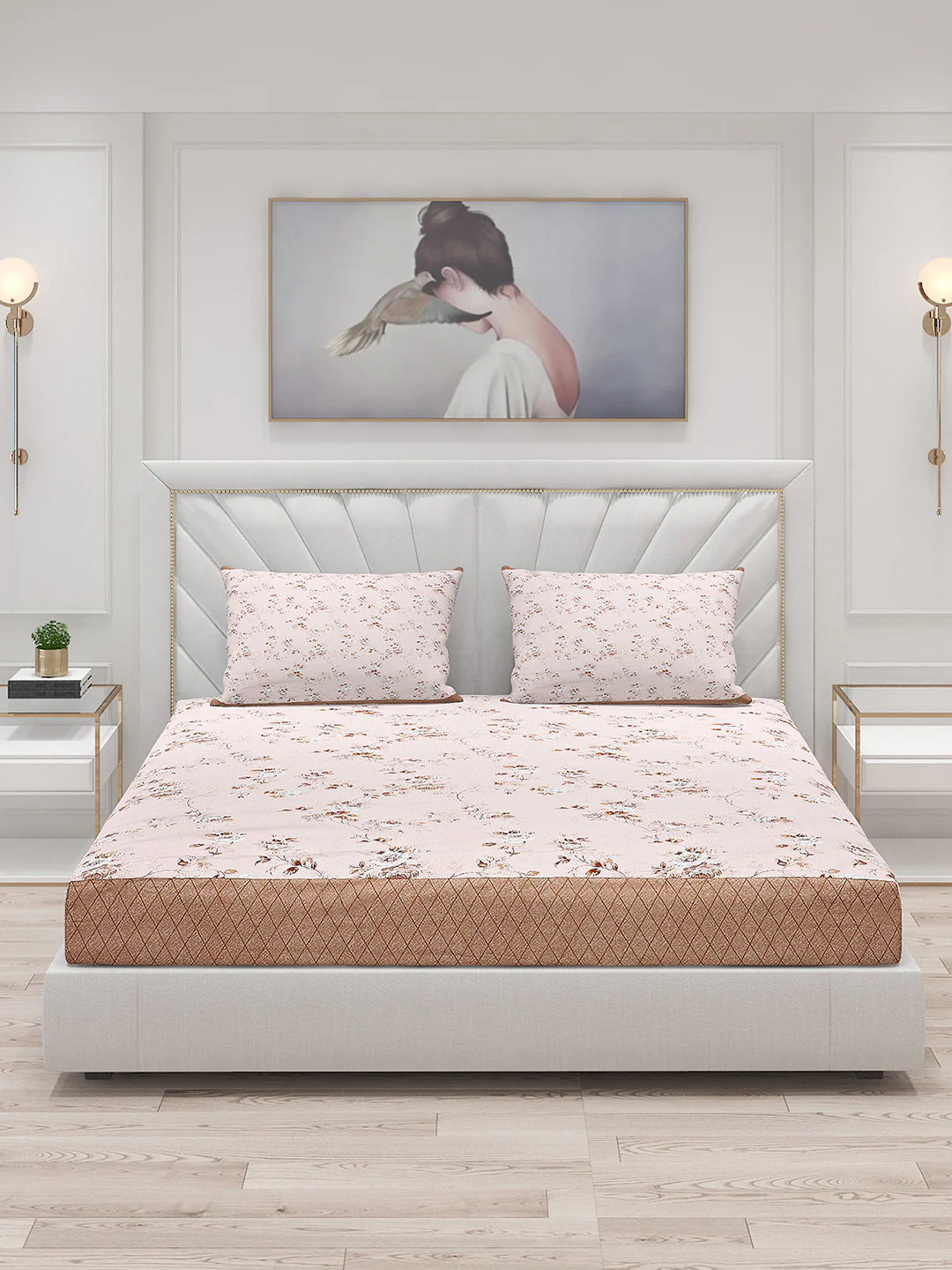 130 GSM Polyester Double Bed Bedsheet with 2 Pillow Covers - Image 3