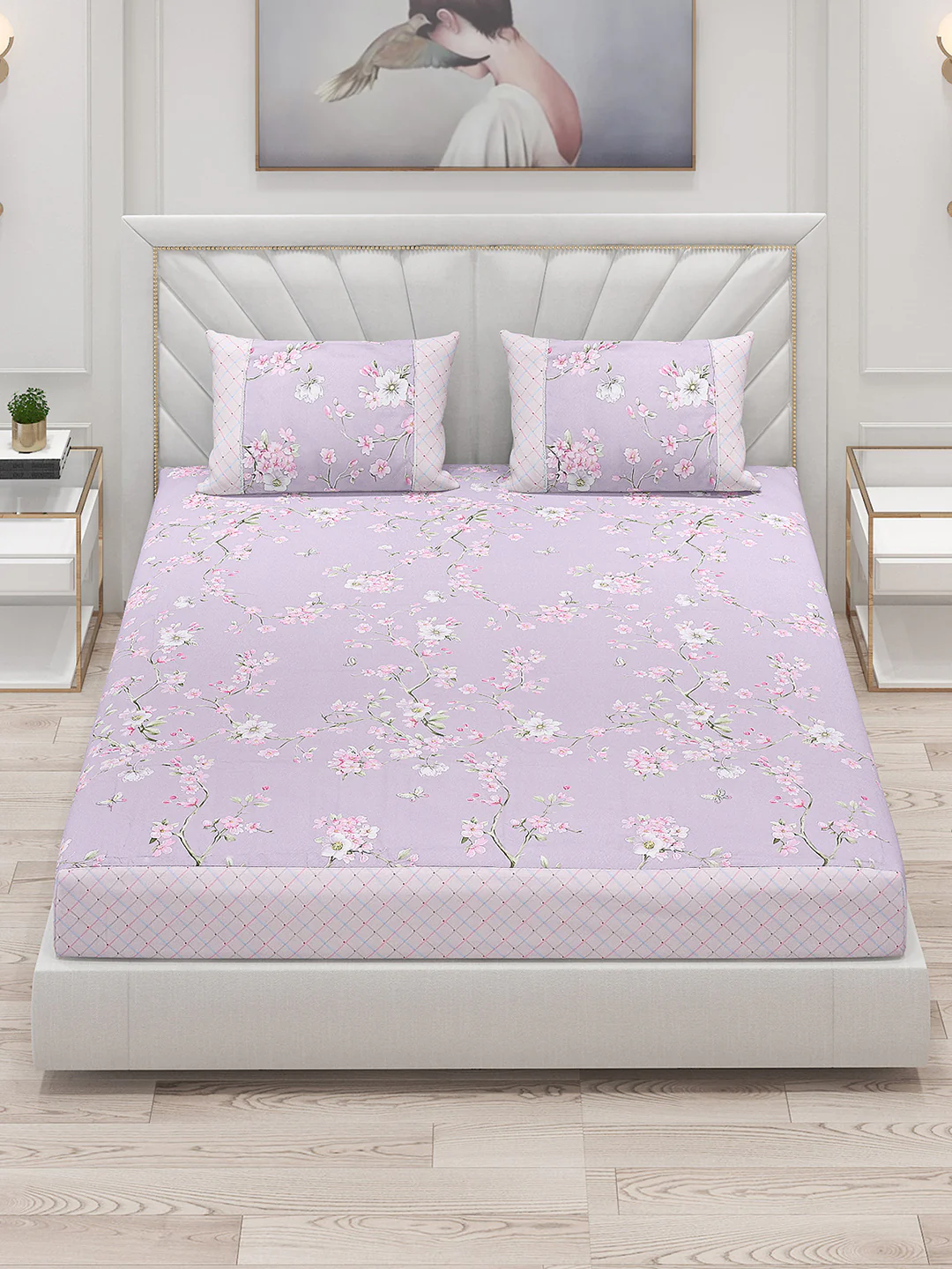 130 GSM Polyester Double Bed Bedsheet with 2 Pillow Covers - Image 2