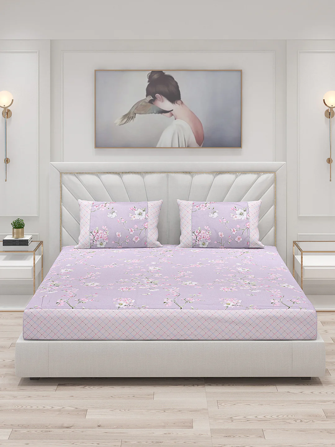 130 GSM Polyester Double Bed Bedsheet with 2 Pillow Covers - Image 3