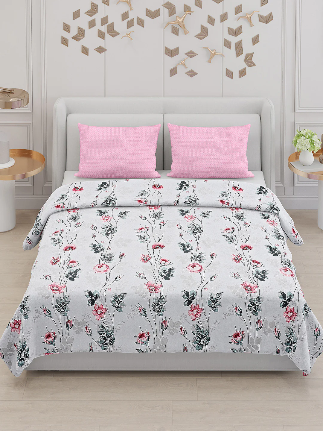 130 GSM Polyester Double Bed Bedsheet with 2 Pillow Covers - Image 3
