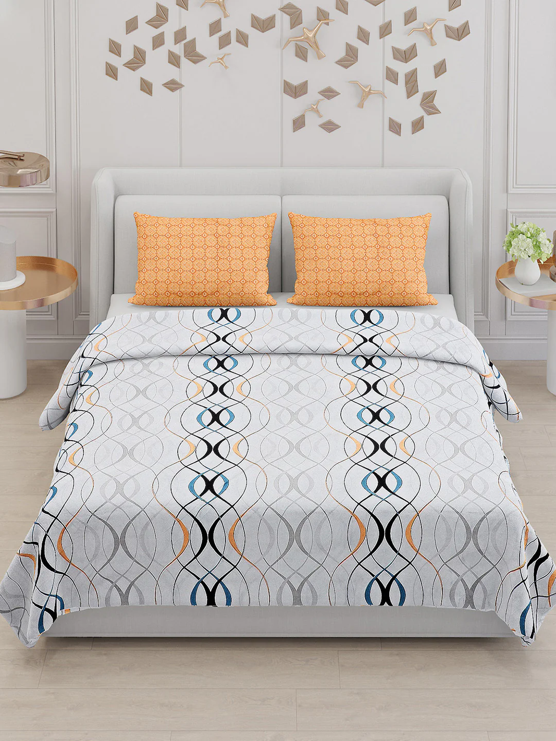 130 GSM Polyester Double Bed Bedsheet with 2 Pillow Covers - Image 2