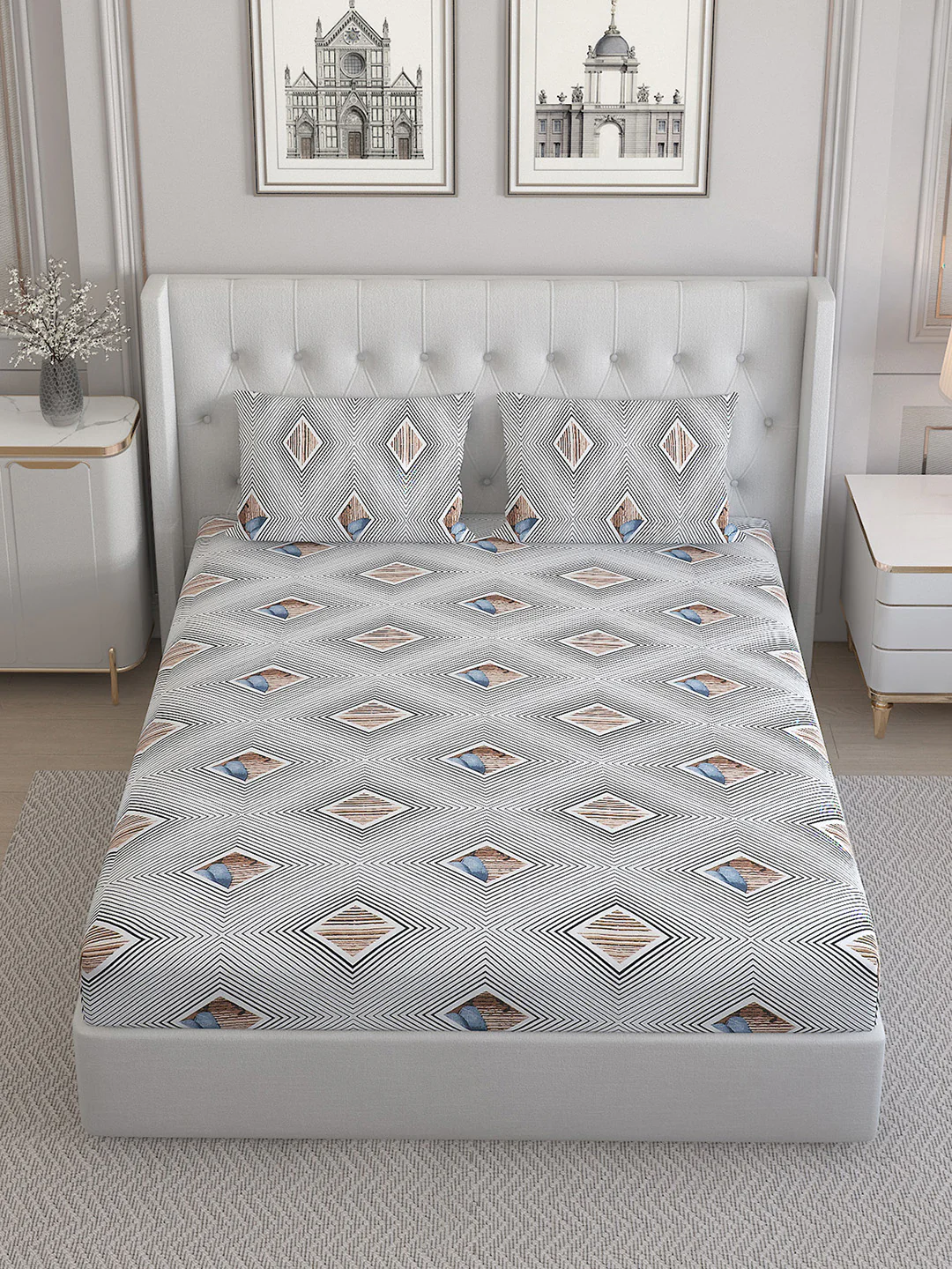 130 GSM  Polyester Double Bed Bedsheet with 2 Pillow Covers - Image 2
