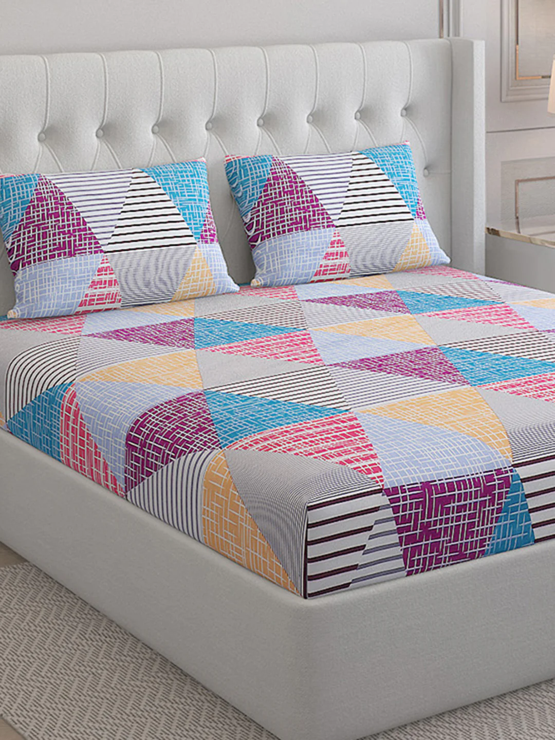 130 GSM  Polyester Double Bed Bedsheet with 2 Pillow Covers - Image 5
