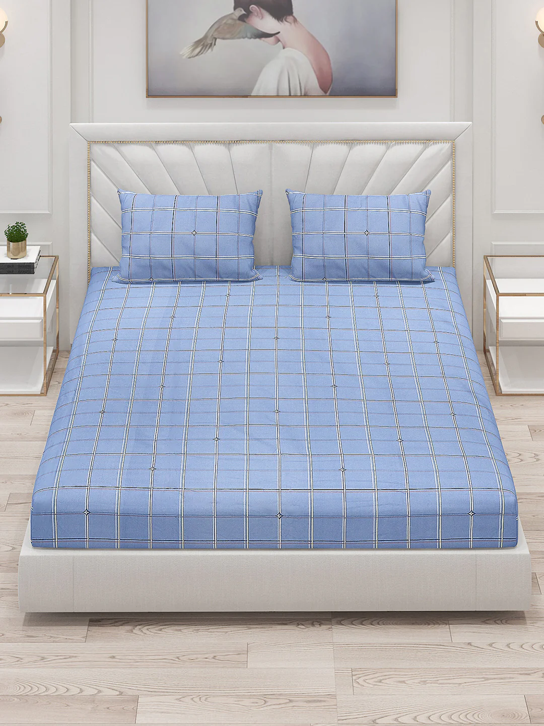 130 GSM Polyester Double Bed Bedsheet with 2 Pillow Covers - Image 2